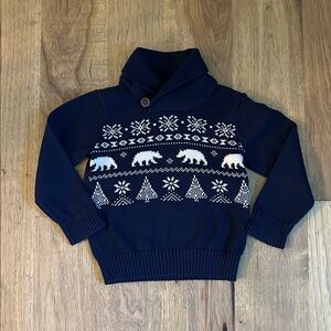 Toddler Boys Polar Bear Fairisle Shawl Sweater